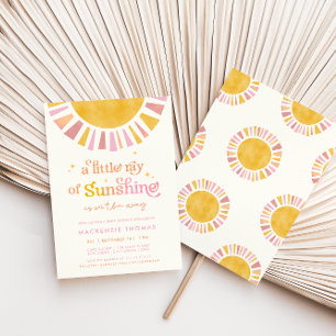 Little Ray of Sunshine Boho Retro Girl Baby Shower Invitation