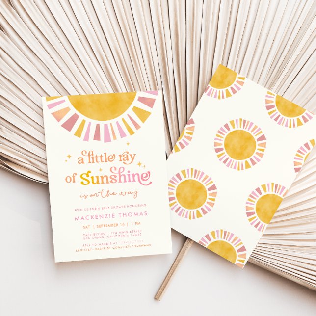 Little Ray of Sunshine Boho Retro Girl Baby Shower Invitation (Creator Uploaded)