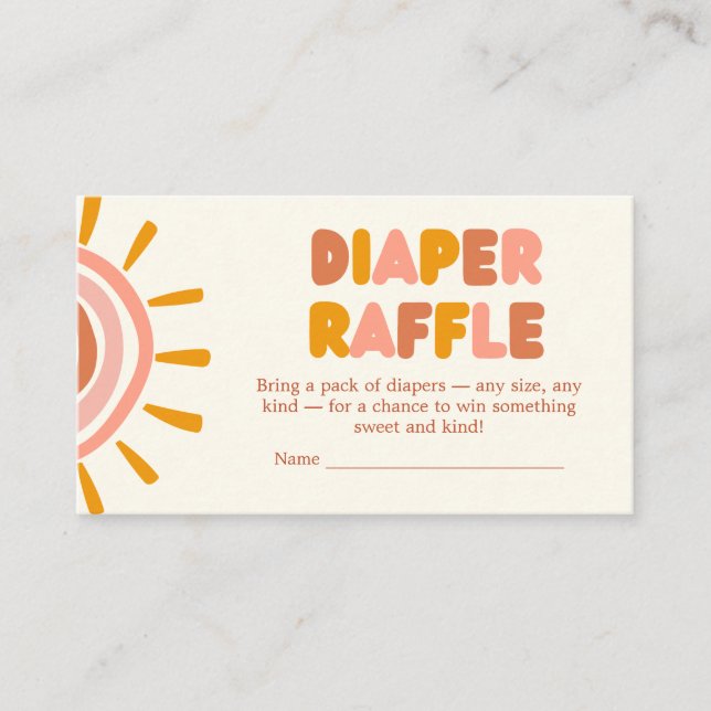 Little Ray of Sunshine Boho Sun Baby Diaper Raffle Enclosure Card (Front)