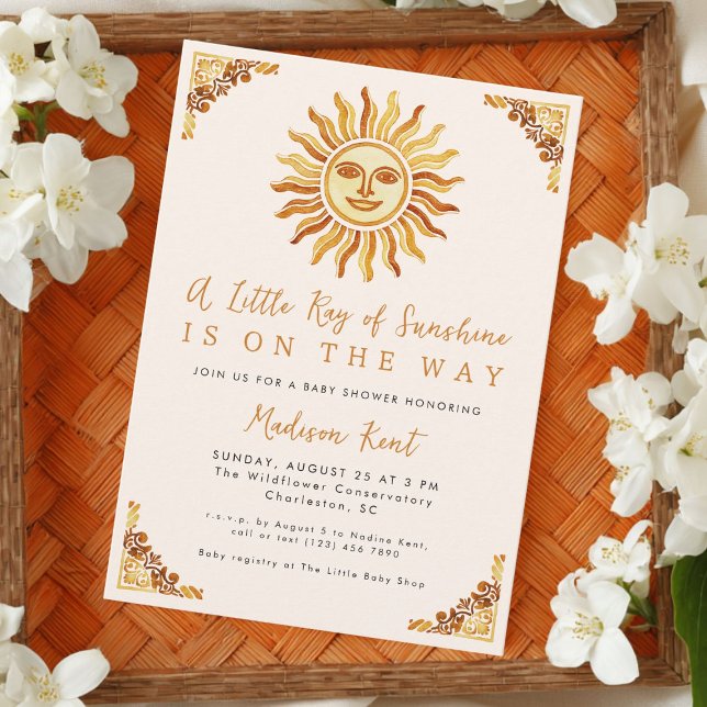Little Ray of Sunshine Boho Sun Baby Shower Invitation (Creator Uploaded)