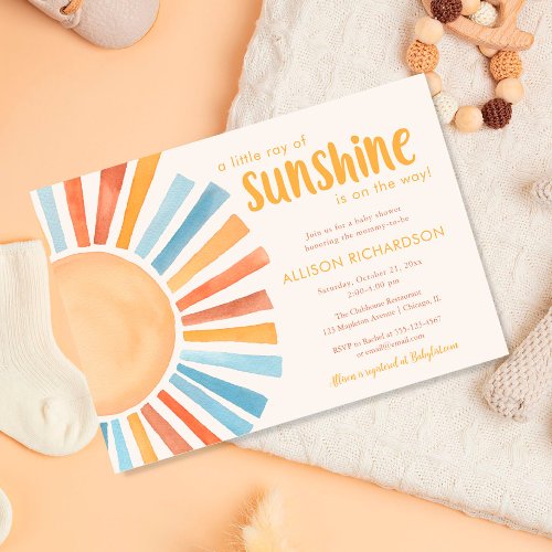 Little ray of sunshine boho sun baby shower invitation