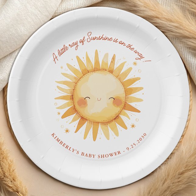 Little Ray of Sunshine Boho Sun Cute Baby Shower Paper Plates (Creator Uploaded)