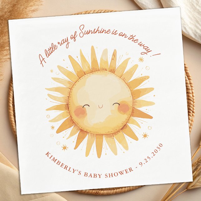 Little Ray of Sunshine Cute Boho Sun Baby Shower Napkins (Creator Uploaded)
