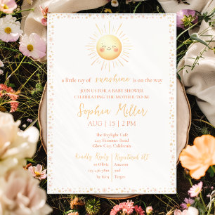 Little Ray of Sunshine Cute Whimsical Baby Shower Invitation