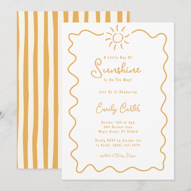 Little Ray of Sunshine Doodle Gender Neutral Invitation (Front/Back)