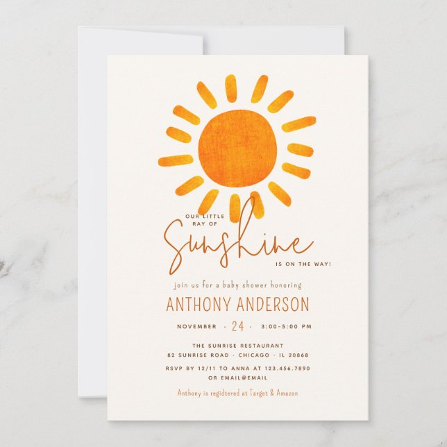 Little Ray Of Sunshine Gender Neutral Baby Shower  Invitation (Front)