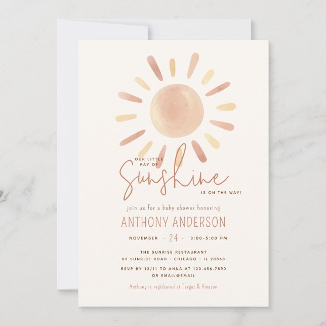 Little Ray Of Sunshine Gender Neutral Baby Shower  Invitation (Front)