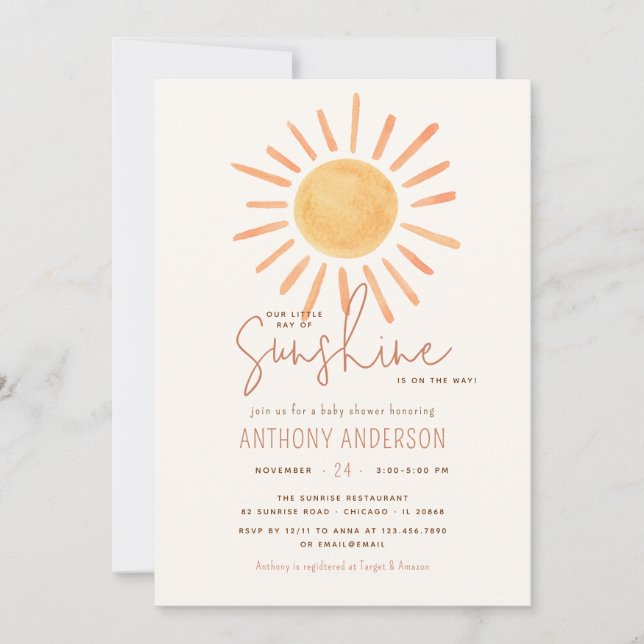 Little Ray Of Sunshine Gender Neutral Baby Shower  Invitation (Front)