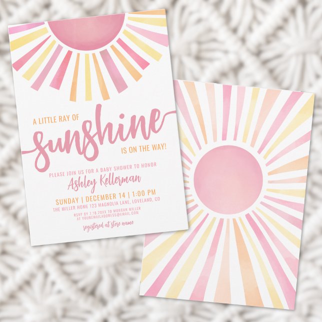 Little Ray Of Sunshine Girl Baby Shower Invitation (Little Ray Of Sunshine Girl Baby Shower Invitation)