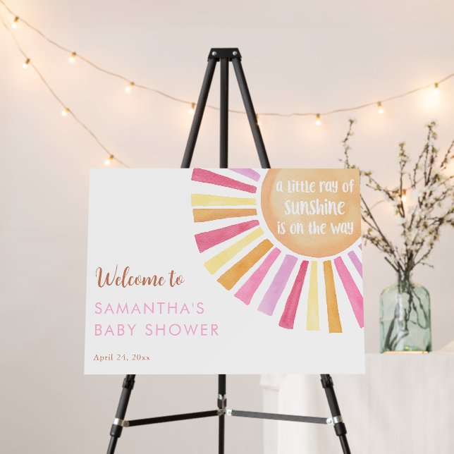 Little ray of sunshine girl baby shower welcome foam board (In Situ (Stand))