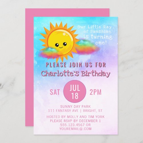 Little Ray of Sunshine Girls 1st Birthday Party Invitation