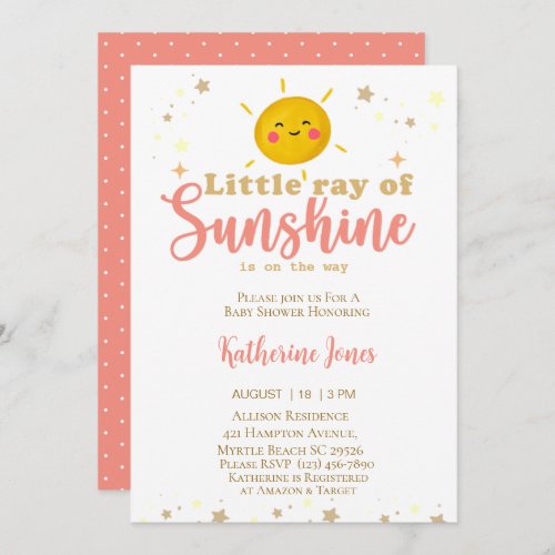 Little Ray of Sunshine Girls Baby Shower   Invitation