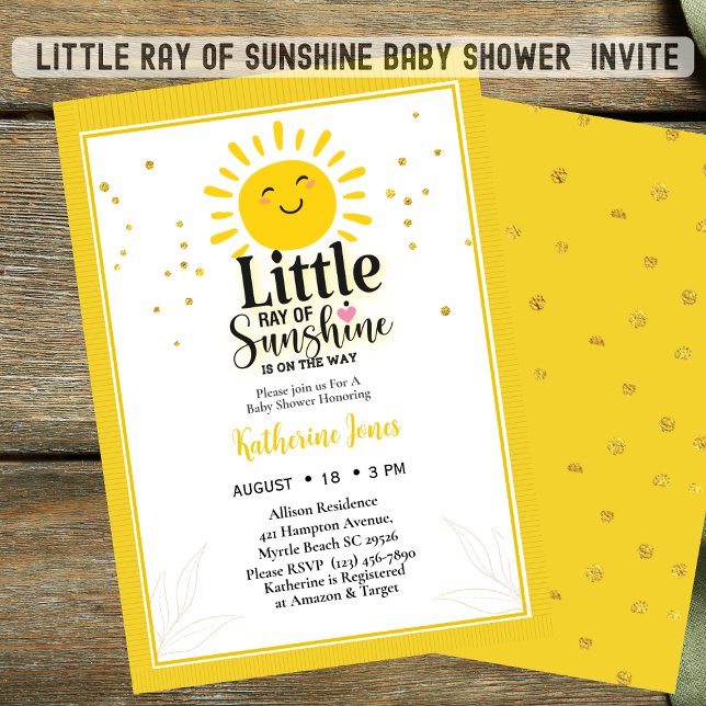 Little Ray of Sunshine Glitter Baby Shower   Invitation (Creator Uploaded)