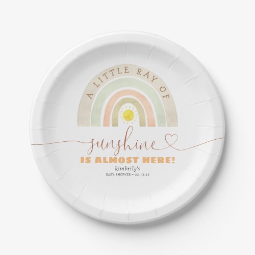 Little Ray Of Sunshine Is Almost Here Baby Shower Paper Plates