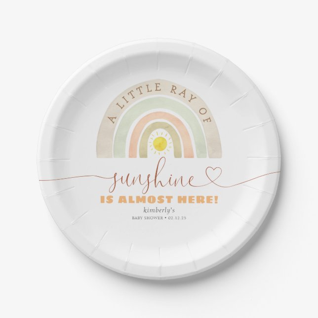 Little Ray Of Sunshine Is Almost Here Baby Shower Paper Plates (Front)