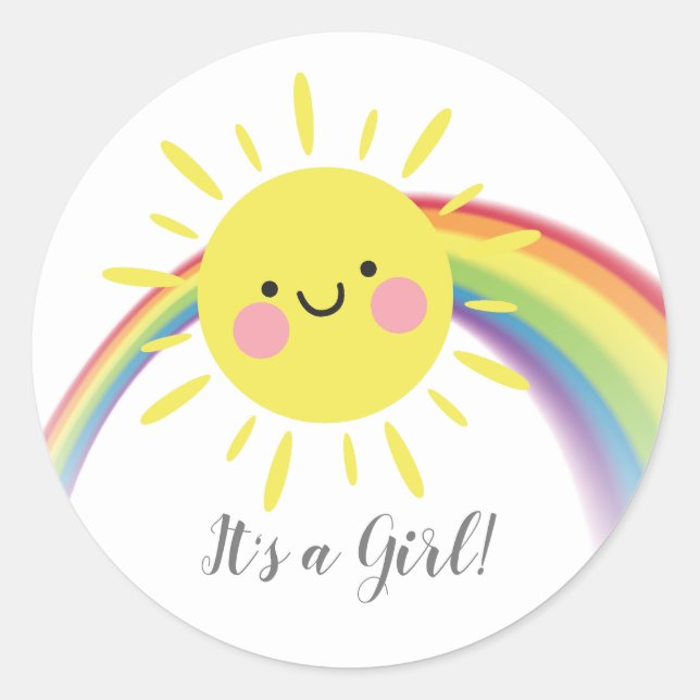 Little Ray of Sunshine It' a Girl Favor Sticker (Front)