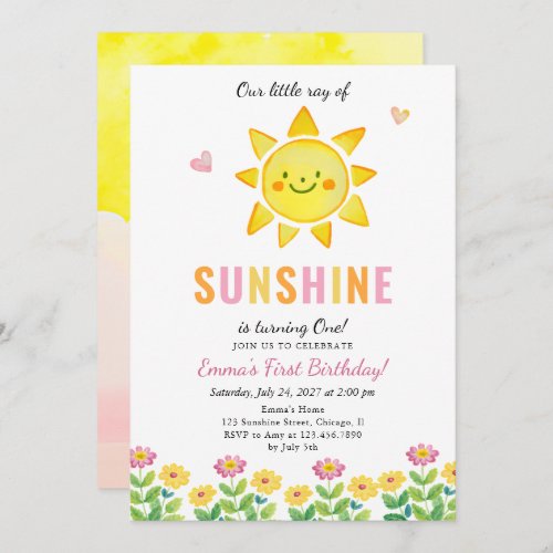 Little Ray of Sunshine Kids Birthday Party  Invitation