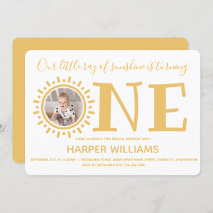 Little Ray of Sunshine Photo Baby First Birthday Invitation