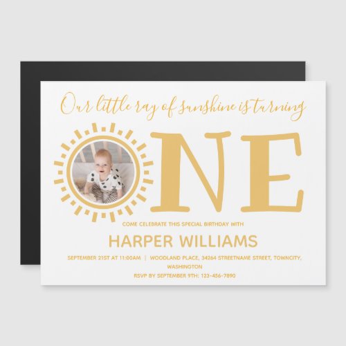 Little Ray of Sunshine Photo Baby First Birthday Magnetic Invitation