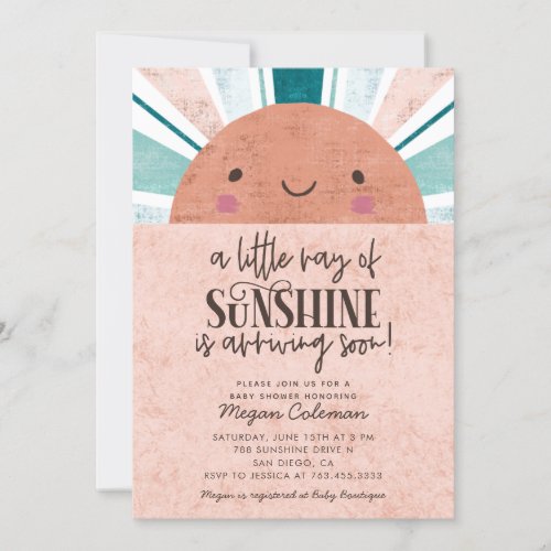 Little Ray Of Sunshine Pink Baby Shower Invitation