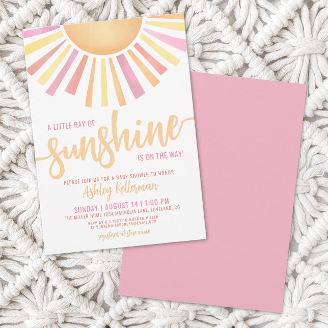 Little Ray Of Sunshine Pink Baby Shower Invitation (Little Ray Of Sunshine Pink Baby Shower Invitation)