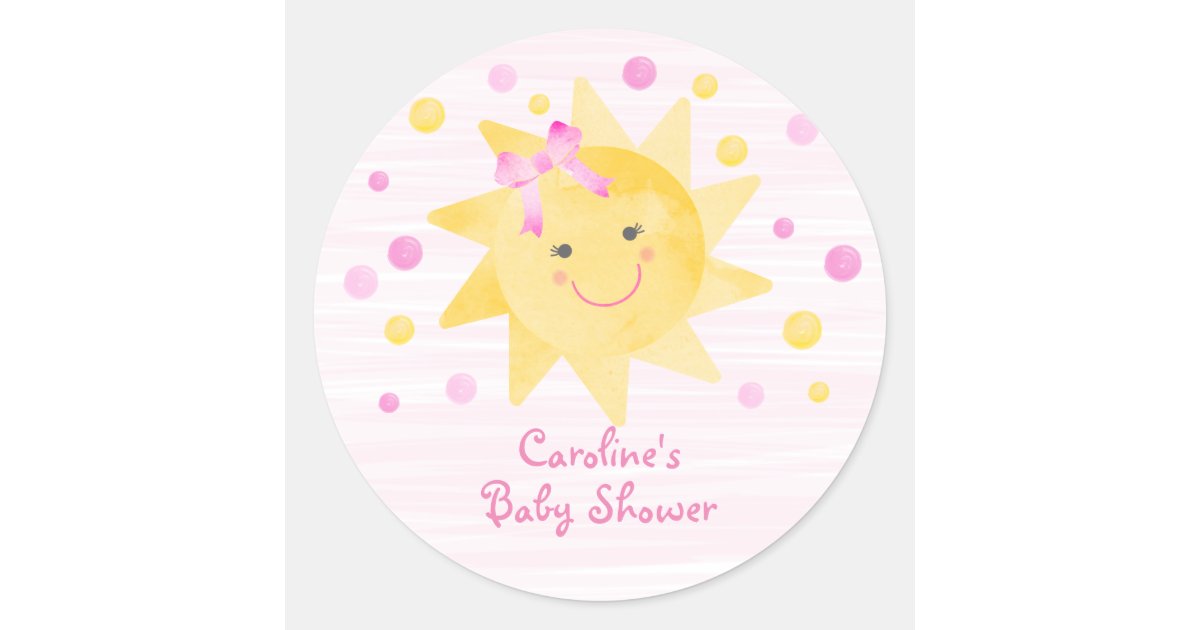 Little Ray of Sunshine Pink Yellow Baby Shower Classic Round Sticker ...