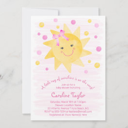 Little Ray of Sunshine Pink Yellow Baby Shower Invitation