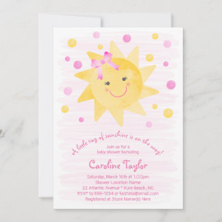 Little Ray of Sunshine Pink Yellow Baby Shower Invitation