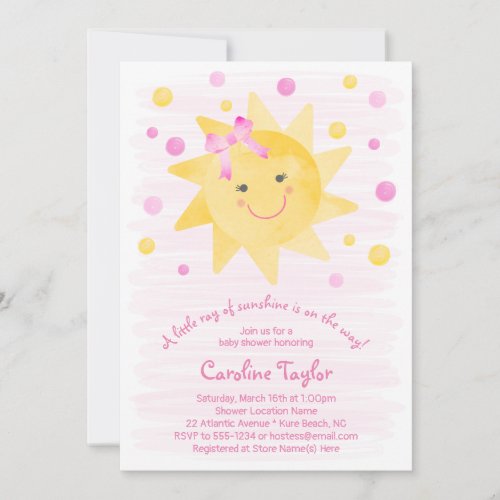Little Ray of Sunshine Pink Yellow Baby Shower Invitation