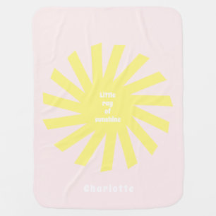 Little ray of sunshine pink yellow sun custom name baby blanket