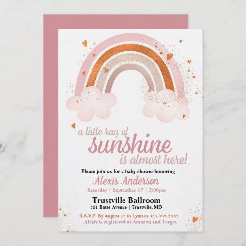 Little Ray of Sunshine Rainbow Baby Shower Invitation