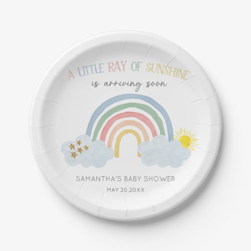 Little Ray of Sunshine Rainbow Baby Shower Paper Plates
