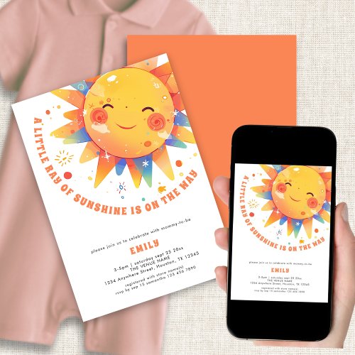 Little Ray of Sunshine Retro Baby Shower  Invitation