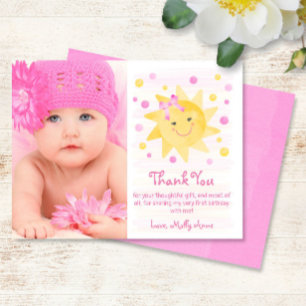 Little Ray of Sunshine Watercolor Birthday Thank You Card