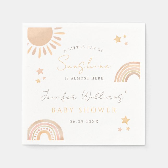 Little ray Sunshine rainbow sun boho baby shower Napkins (Front)