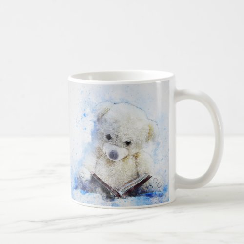 Little Reading Teddy Bear Watercolor Coffee Mug