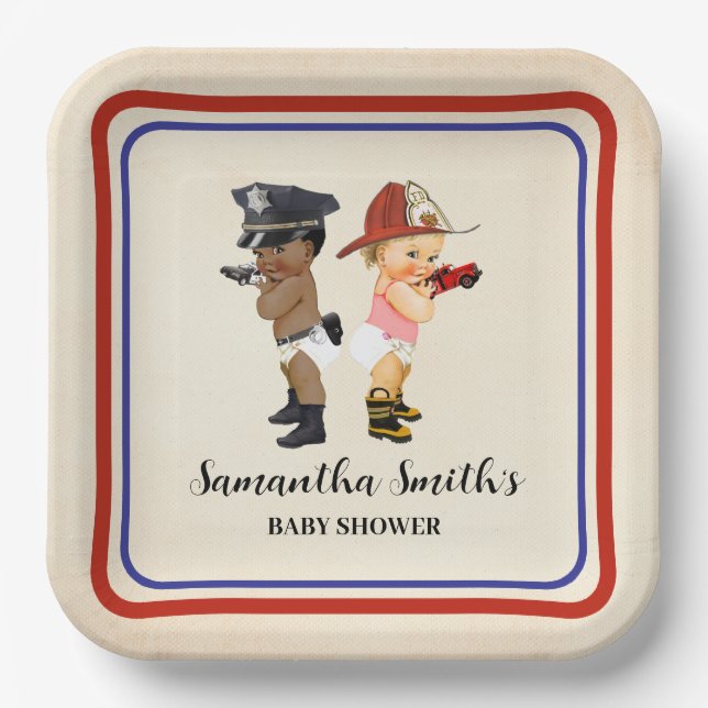 Little Recruit on the Way Baby Shower Cream Red Paper Plates (Front)