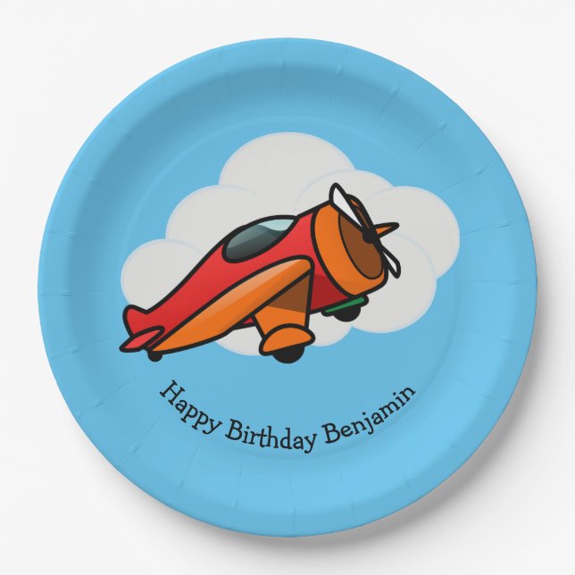 Little Red Airplane Design Paper Plate (Front)
