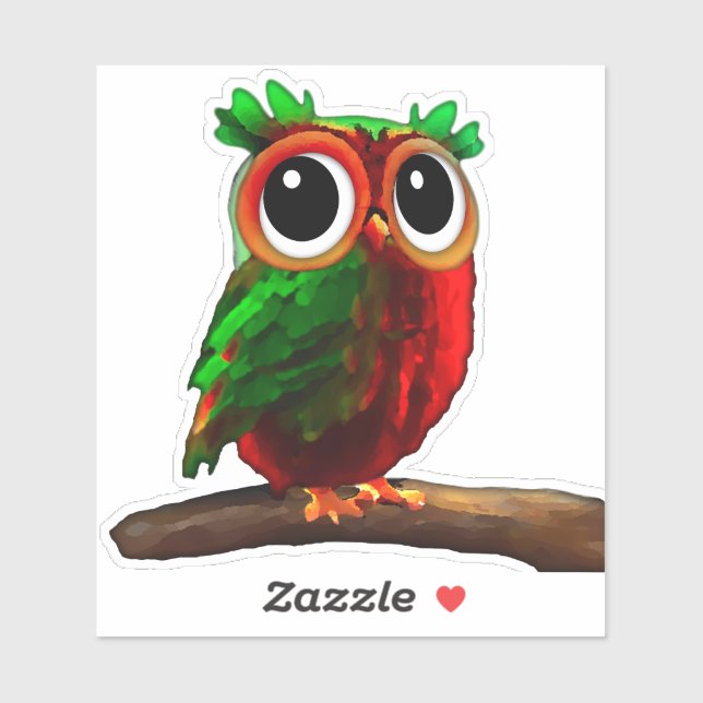 Little Red and Green Owl Sticker (Sheet)