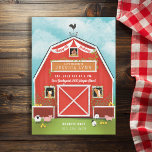 Little Red Barn Farm Birthday Party Invitation<br><div class="desc">Original illustrated red barn with sheep,  pigs,  chicks,  horses and mama hen. Bright blue sky with clouds; photo on the back is optional.</div>