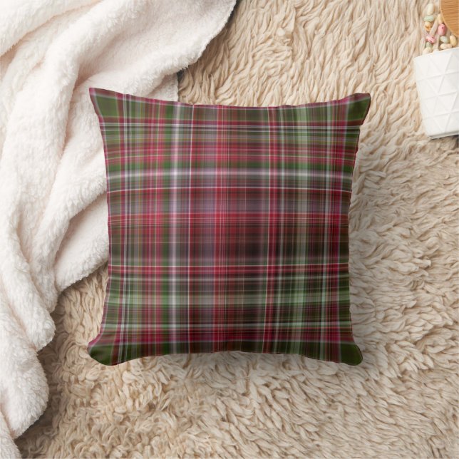 Little Red Berries Red and Green Plaid Throw Pillow (Blanket)