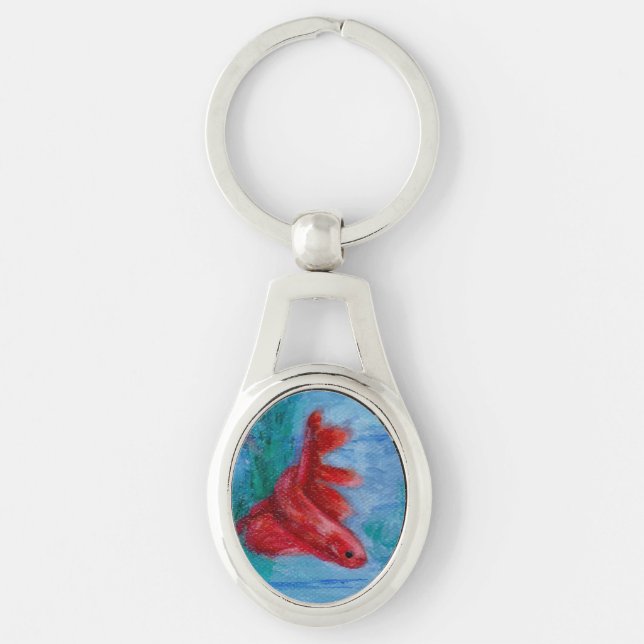 Little Red Betta Fish Keychain (Front)