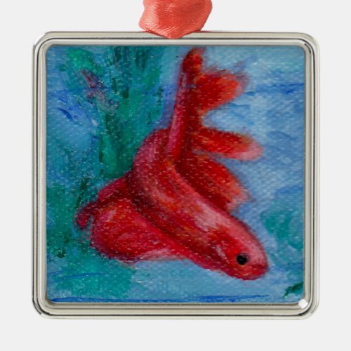 Little Red Betta Fish Metal Ornament