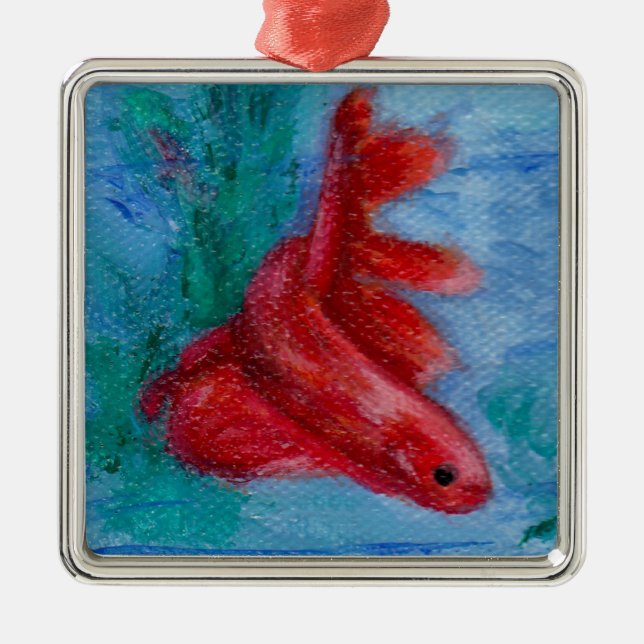 Little Red Betta Fish Metal Ornament (Front)