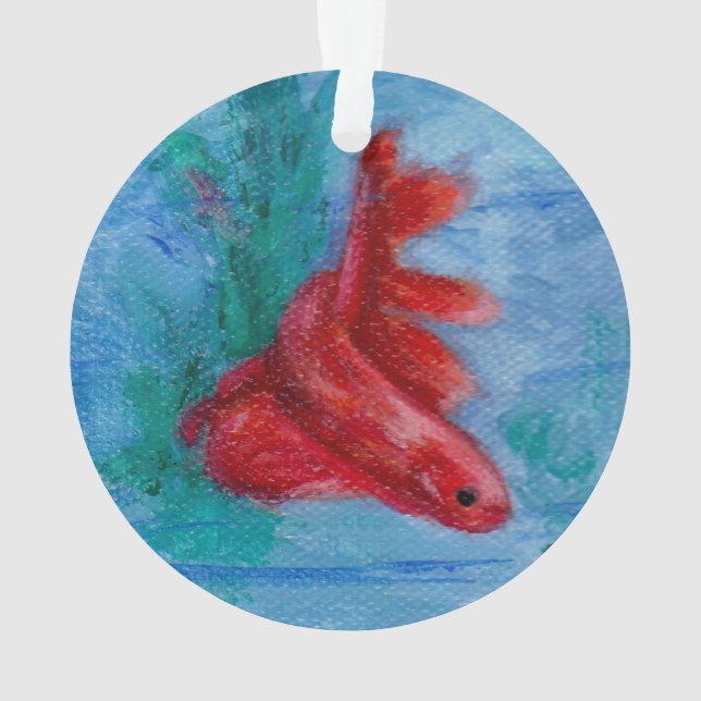 Little Red Betta Fish Ornament (Back)