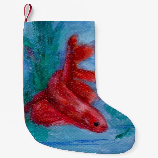 Little Red Betta Fish Small Christmas Stocking (Front)