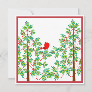 Little Red Bird in a Christmas Tree Party Invitation