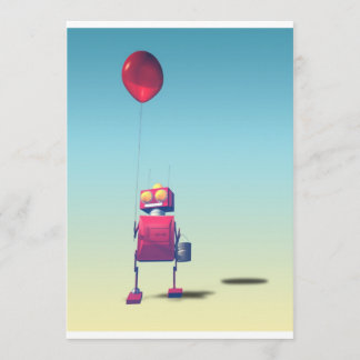 Little Red Birthday Robot 3 Invitation