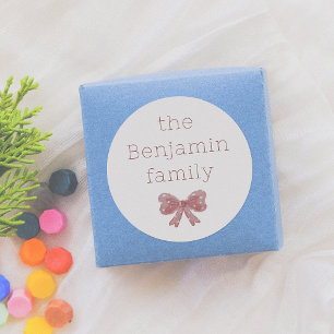 Little Red Bow Custom Family Name Christmas Classic Round Sticker