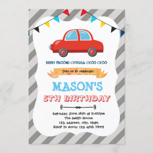 Little red car birthday theme Invitation